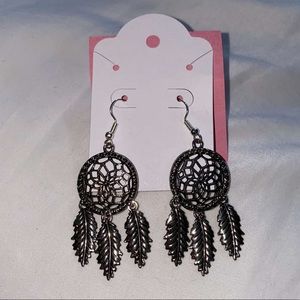 Silver dream catcher dangling earrings